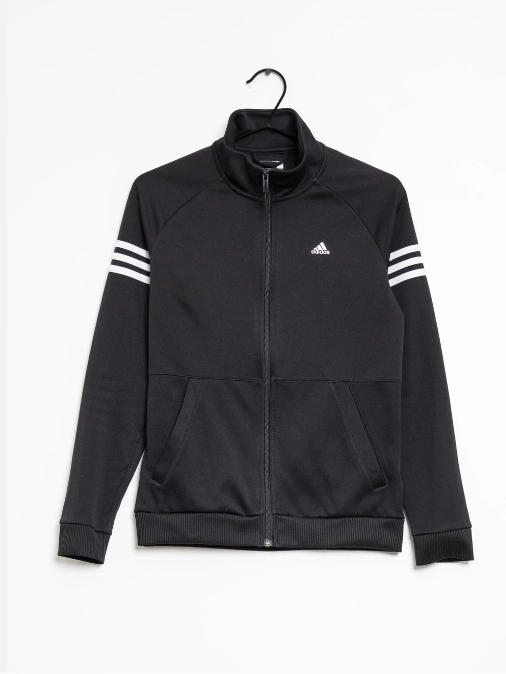 adidas Black Full-Zip Performance Track Jacket with White Stripes
